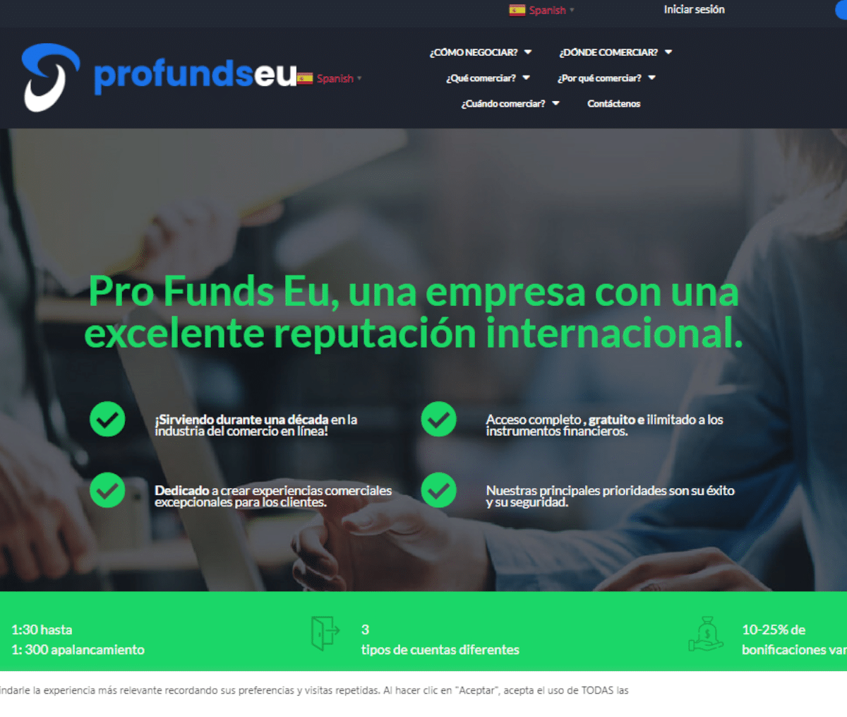 Página web de Pro Funds Eu