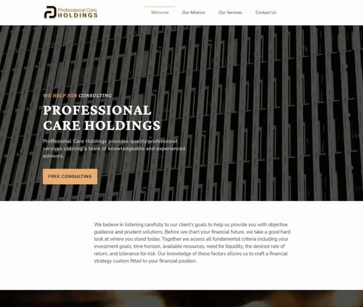 Página web de Professional Care Holdings