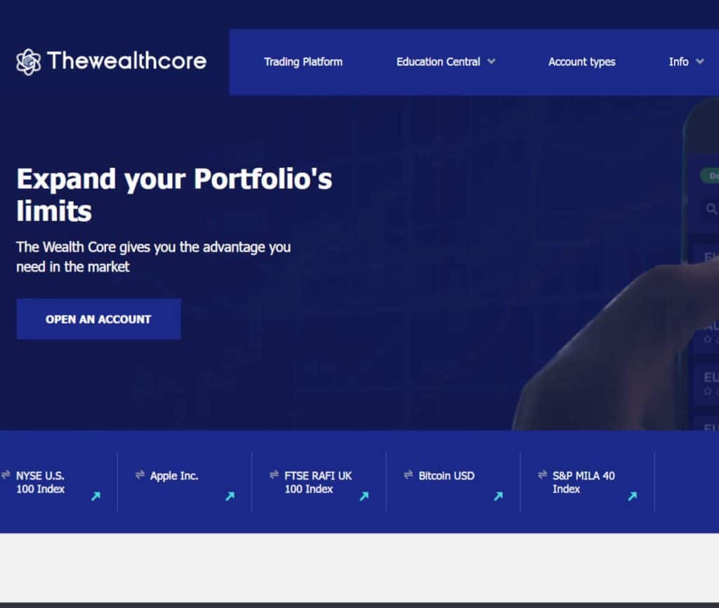 Sitio web de TheWealthCore