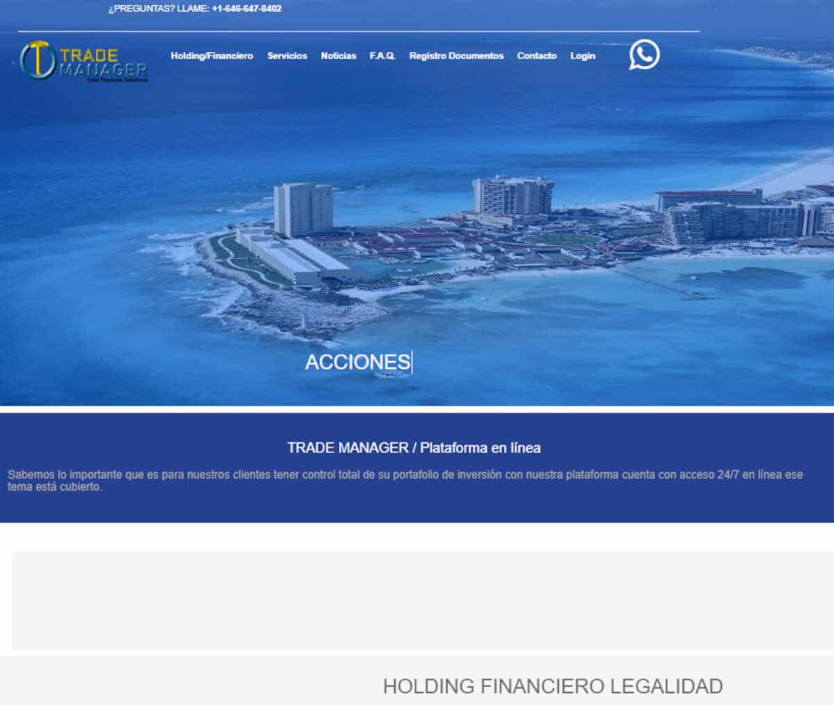 Página web de Trade Manager