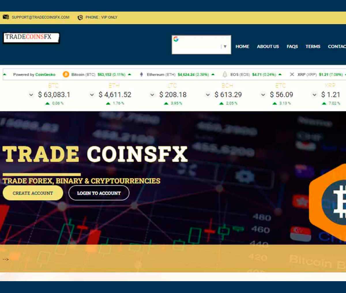 Página web de TRADECOINSFX 