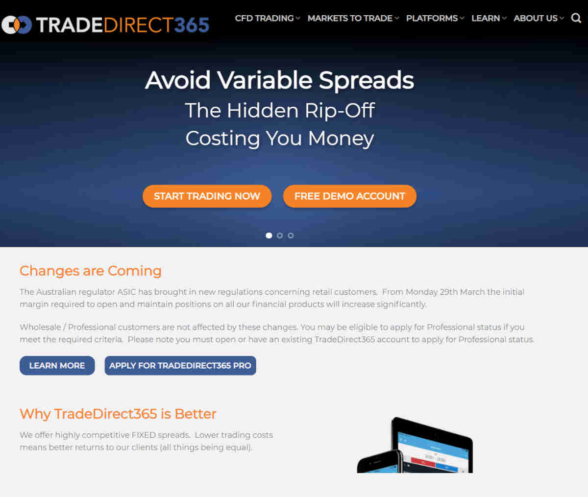 Página web de TradeDirect365