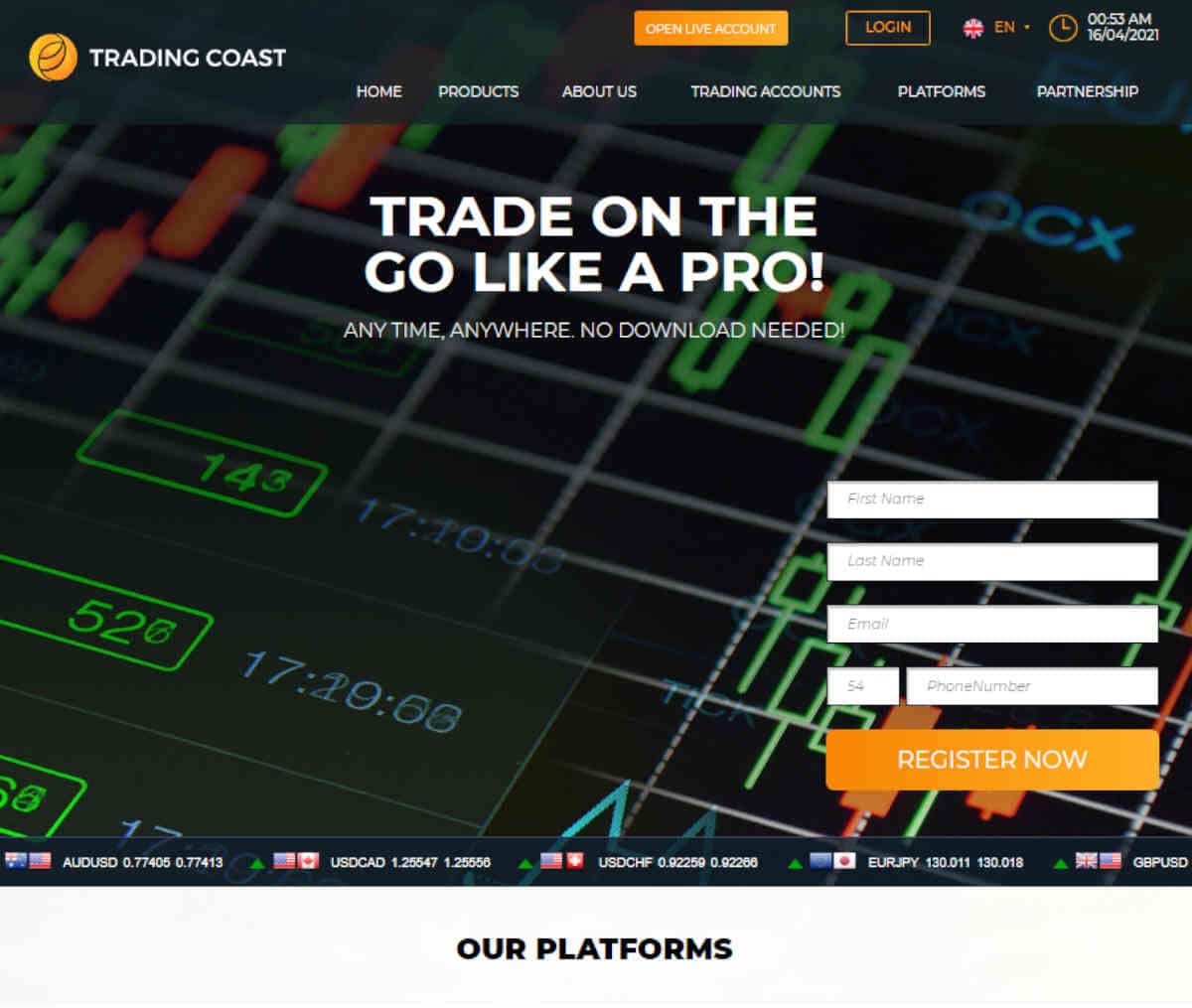 Página web de Trading Coast