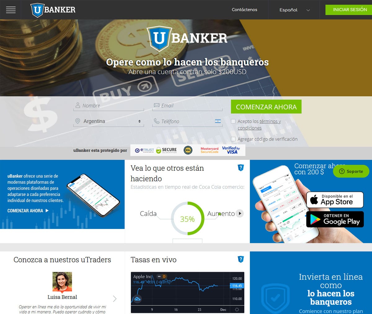 Página web de uBanker