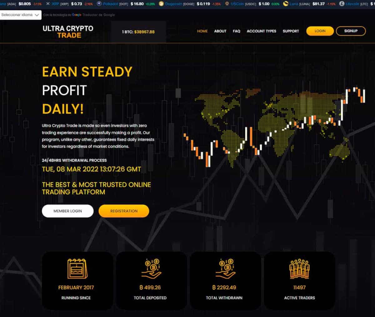 Página web de Ultra Crypto Trade