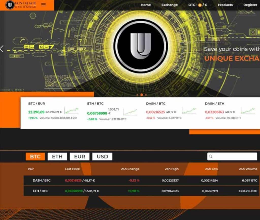 Sitio web de Unique Exchange