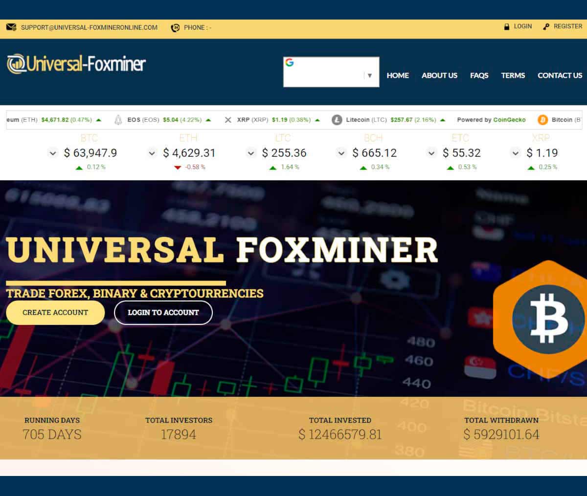 Página web de Universal-Foxminer