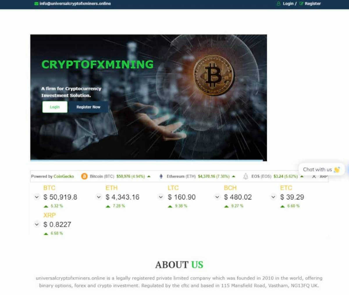 Página web de Universalcryptofxminers.online