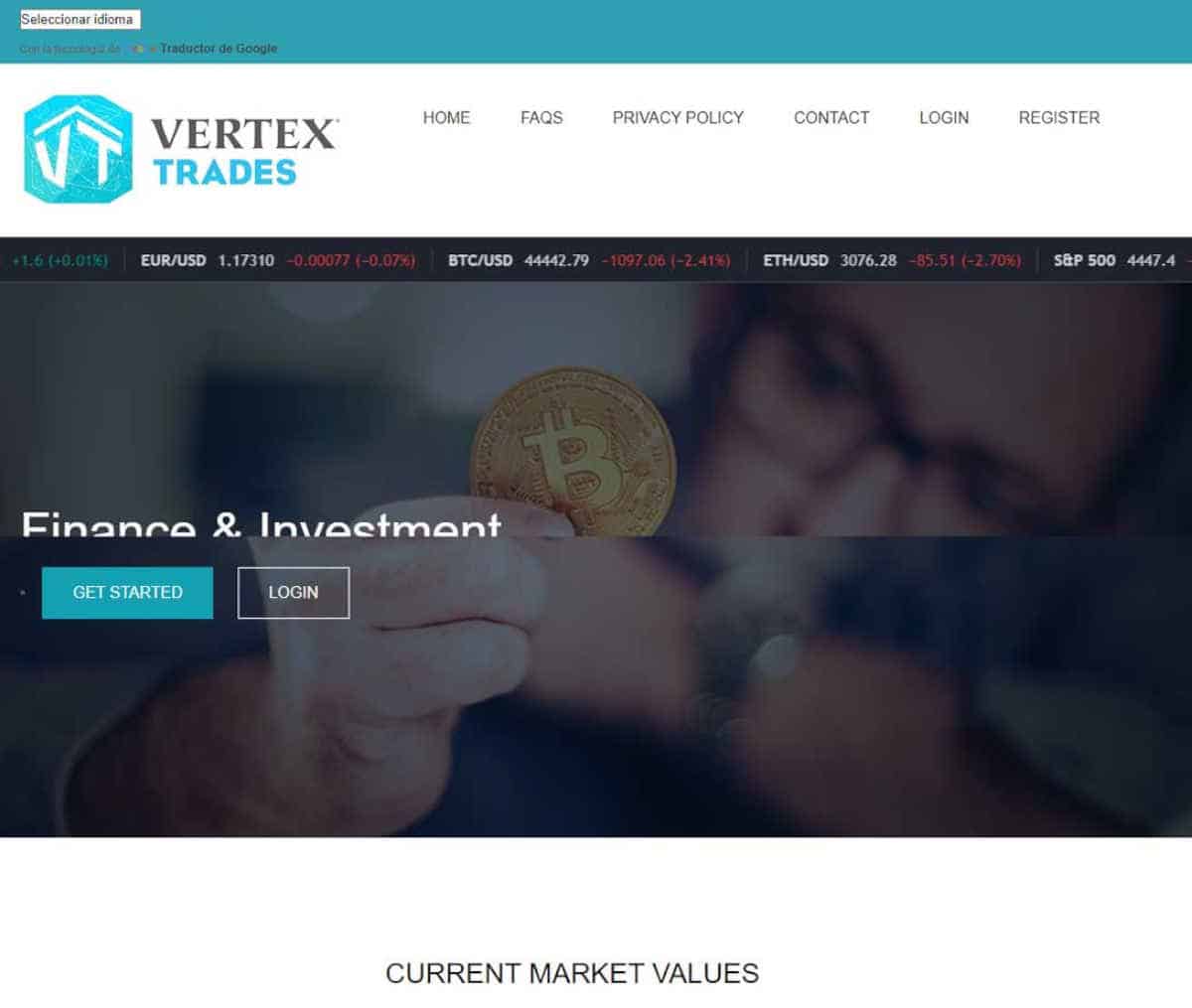 Página web de Vertex Trades