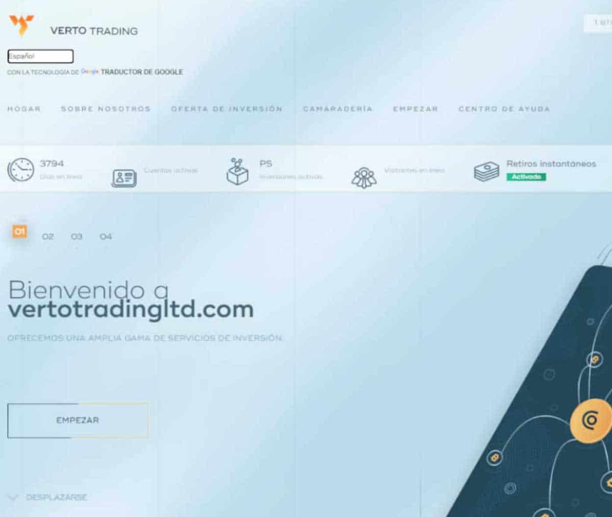 Página web de Vertotradingltd.com
