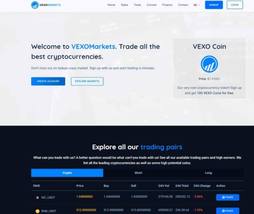 Sitio web de VEXOMarkets