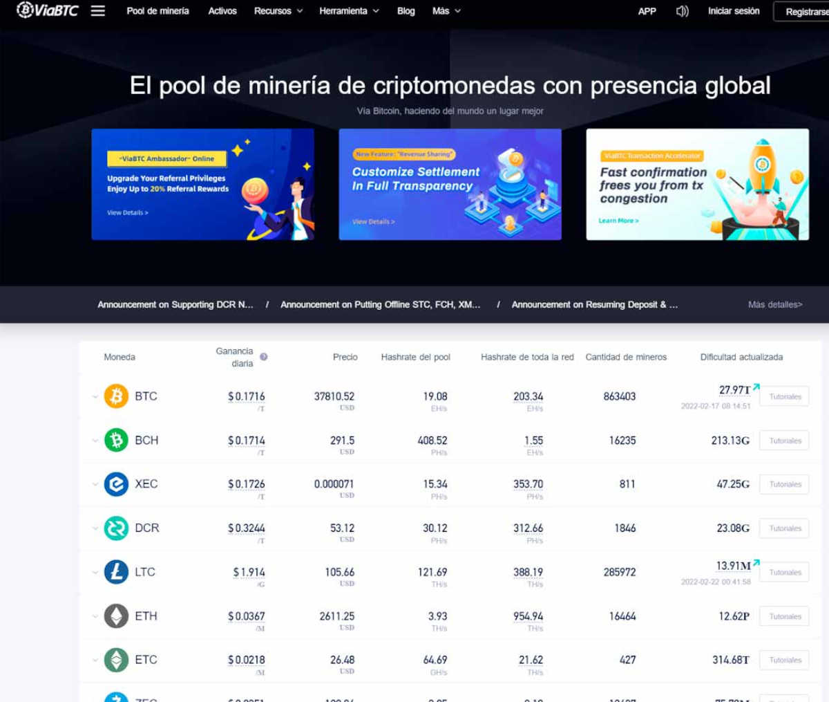 Página web de ViaBTC