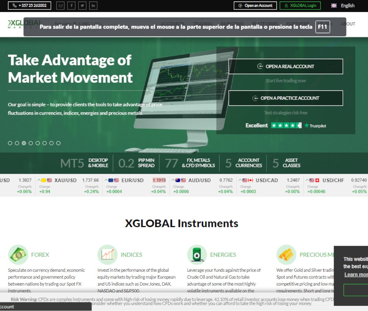 Página web de XGlobal Markets